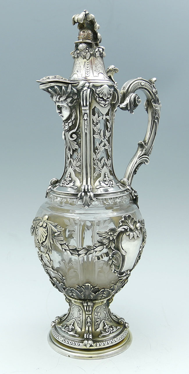 rare French antique silver wine carafe