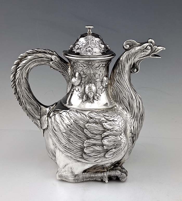 German antique silver teapot hen shape