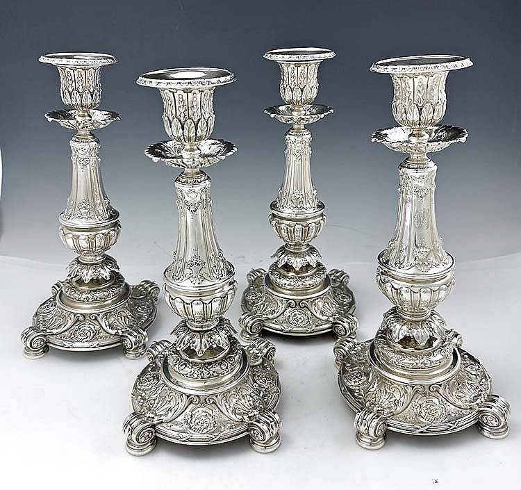 Four antique sterling silver Gorham candlesticks