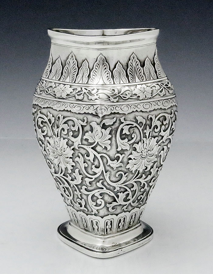 Gorham antique sterling silver vase with Indian motif