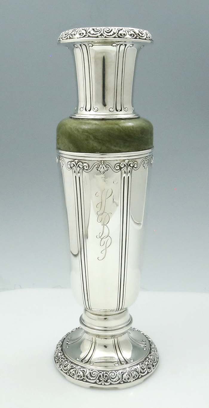 McChesney art deco sterling silver and hardstone vase