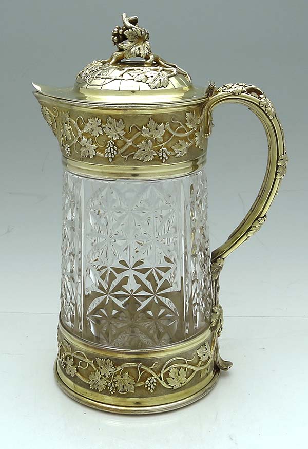 Odion French silver and glass wine jugs