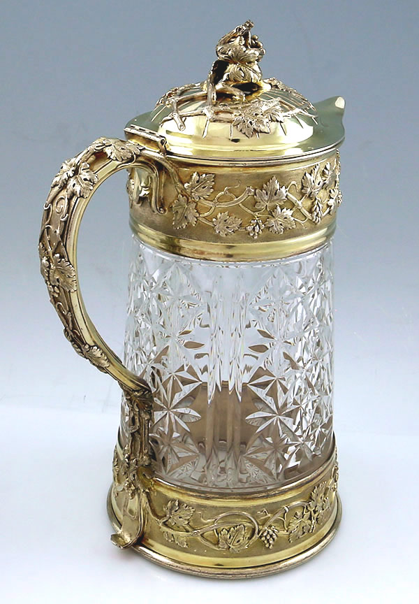 Pair French glass and silver jugs 