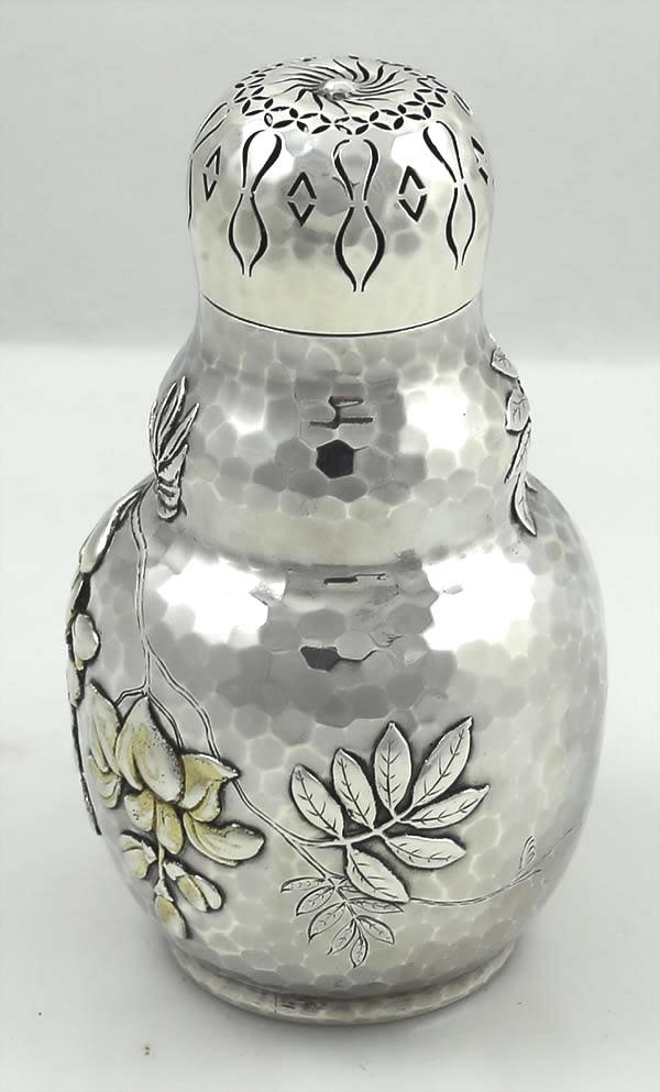 Tiffany antique sterling silver sugar shaker in the Japanese taste hammered and applied circa 1880