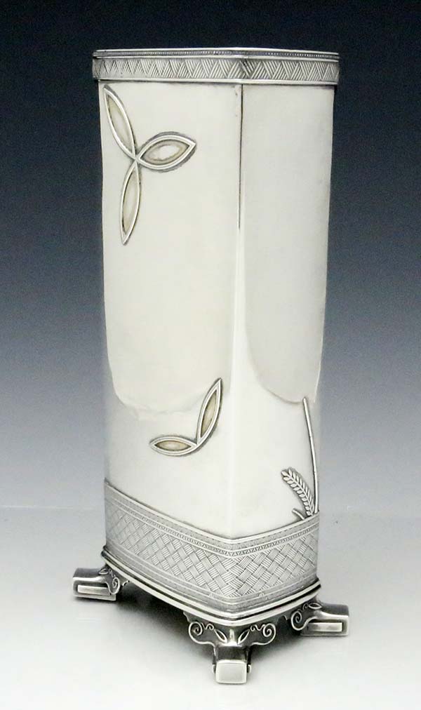 Tiffany antique sterling Moore vase with applied plaques