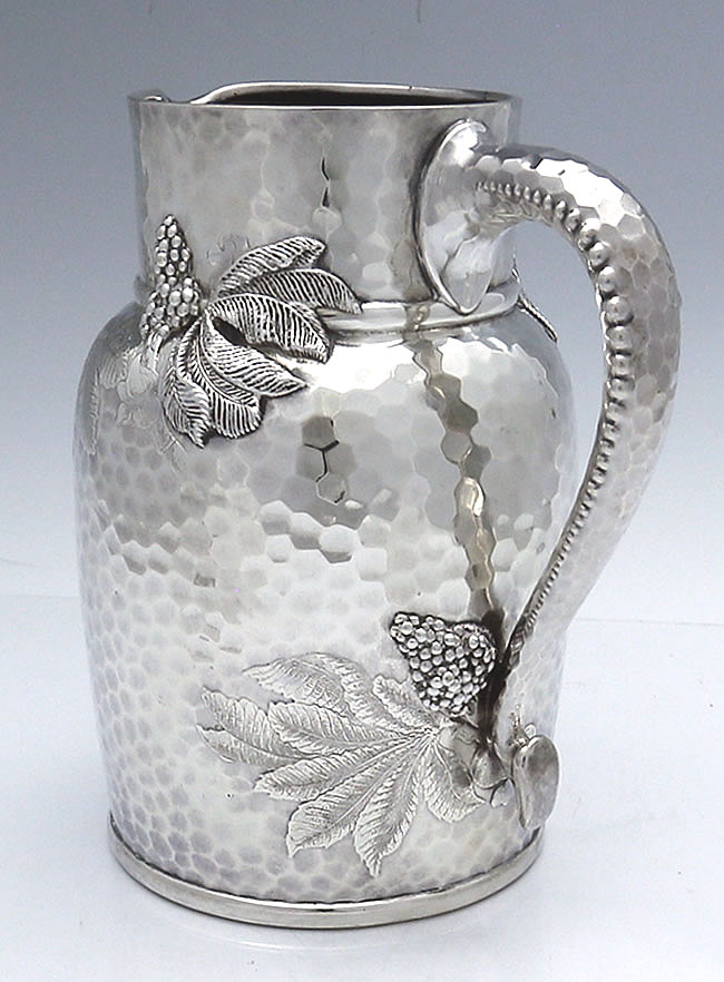 Tiffany antique sterling pitcher with sumac plant acid etched and applied