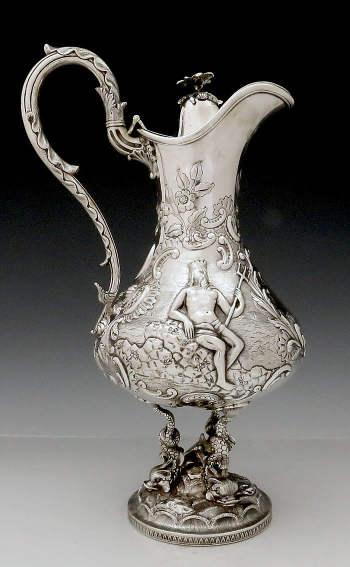 Wiolliam F Ladd antique coin silver wine ewer New York silver