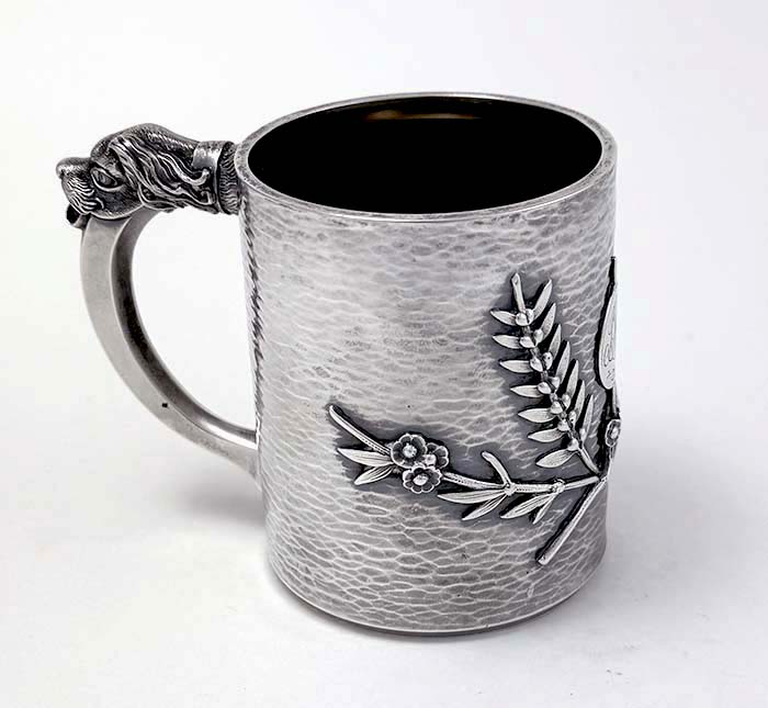 applied wood and Hughes sterling silver cup