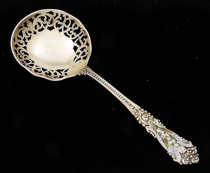 Reed & Barton lily of the valley enamel pea serving spoon