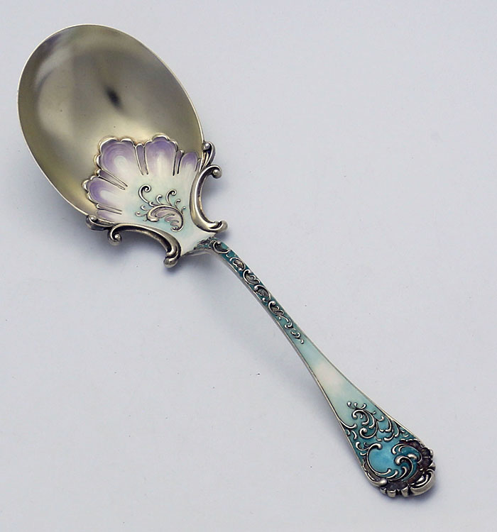 Shiebler enamel serving spoon antique sterling silver 