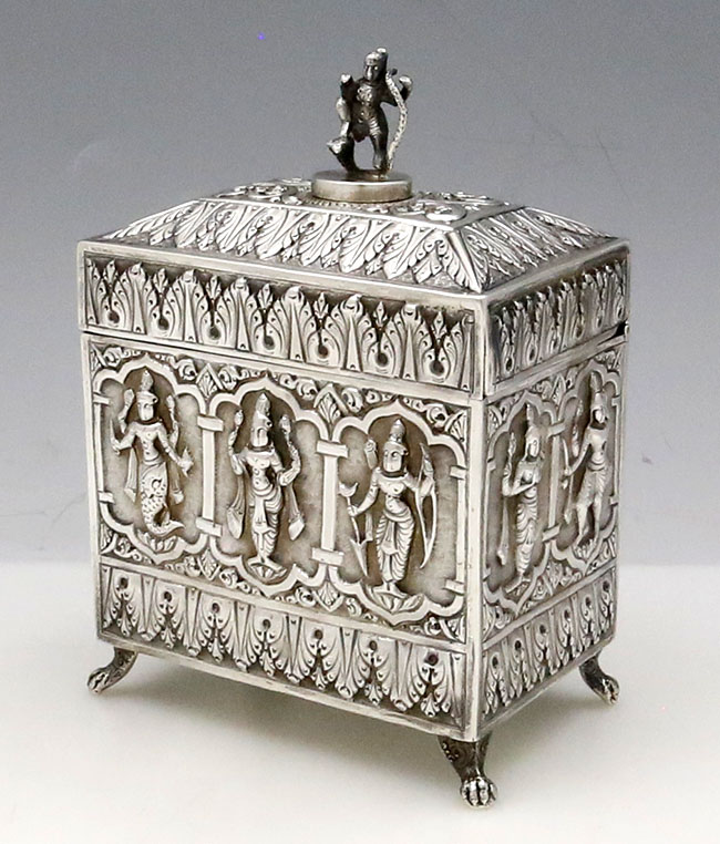 Daday Kahn Indian silver antique tea caddy