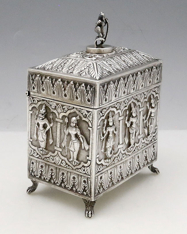 Daday Kahn Indian silver antique tea caddy