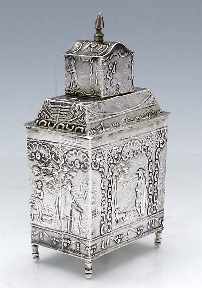 Dutch silver figural tea caddy