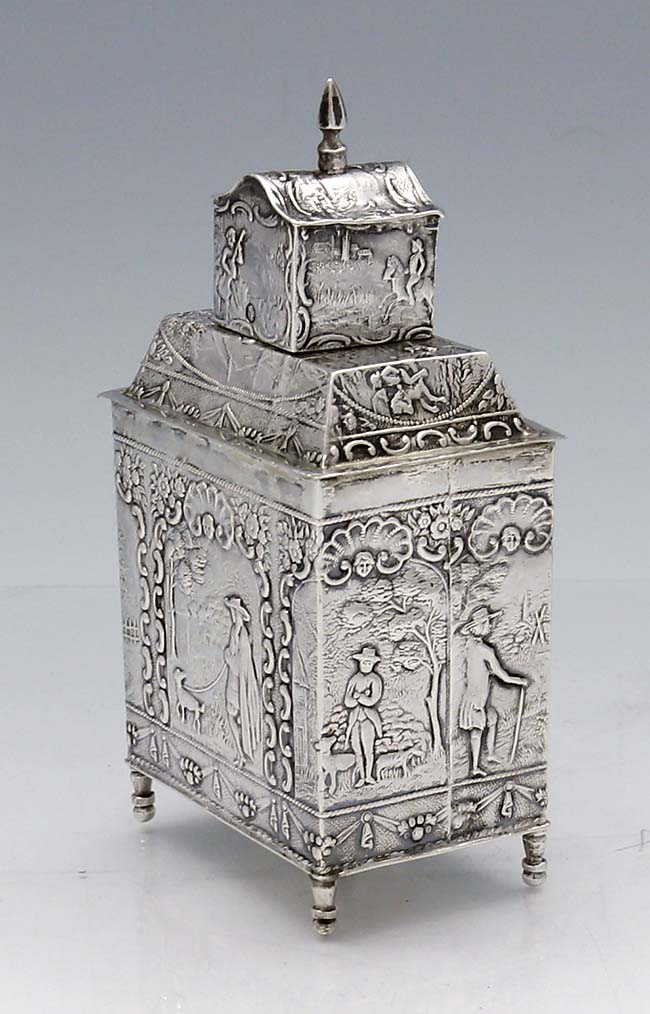 Dutch silver figural tea caddy