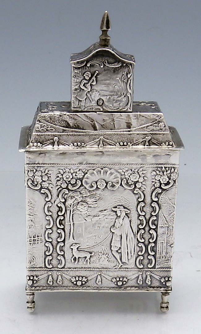 Dutch silver figural tea caddy