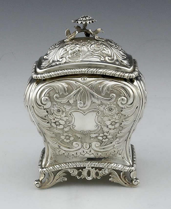 English antique silver tea caddy by Carrington London