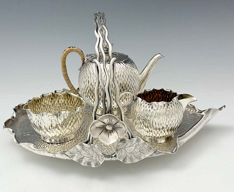 James Dixon and Son English silver plated teaset on tray