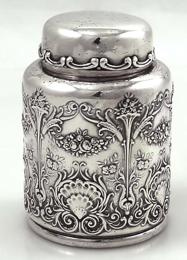 Frank Whiting floral and shell sterling tea caddy