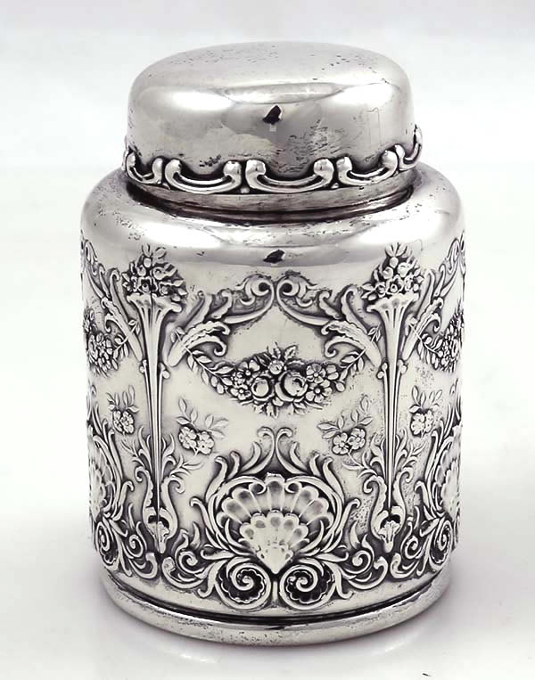 Frank Whiting floral and shell sterling tea caddy