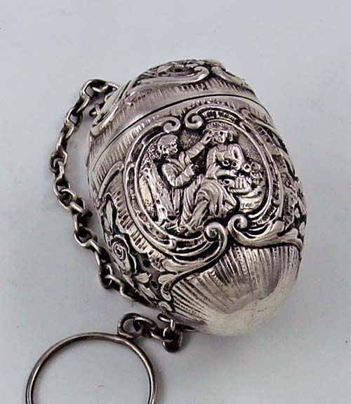 A German 800 silver ornate tea ball in original condition circa 1900