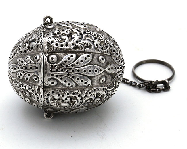 Gorham antique repousse tea ball sterling silver