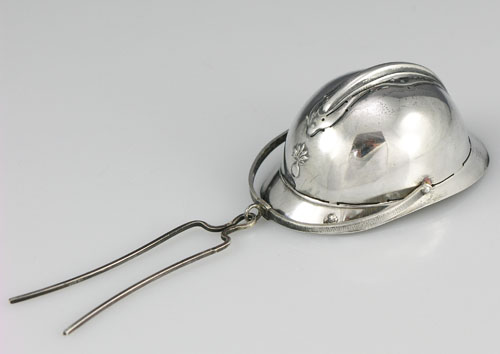 french silver helmet shaped tea spout strainer