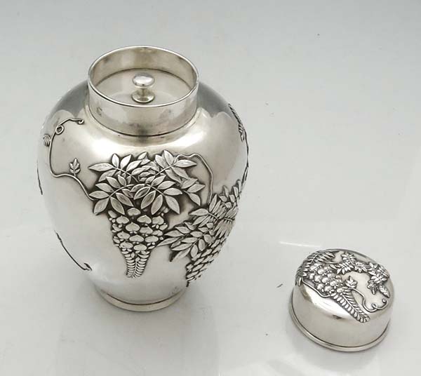 Wisteria tea caddy Japanese silver