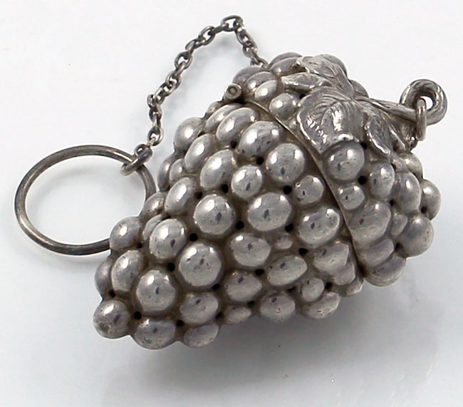 Simons antique sterling silver grape tea ball